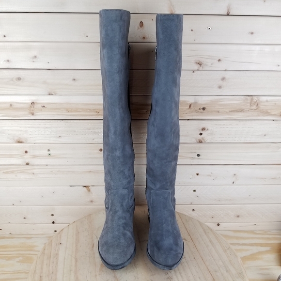 Calvin Klein Priya OTK Size 5.5 US Grey/Black Suede/Leather Over Knee Boots NEW - Picture 3 of 11